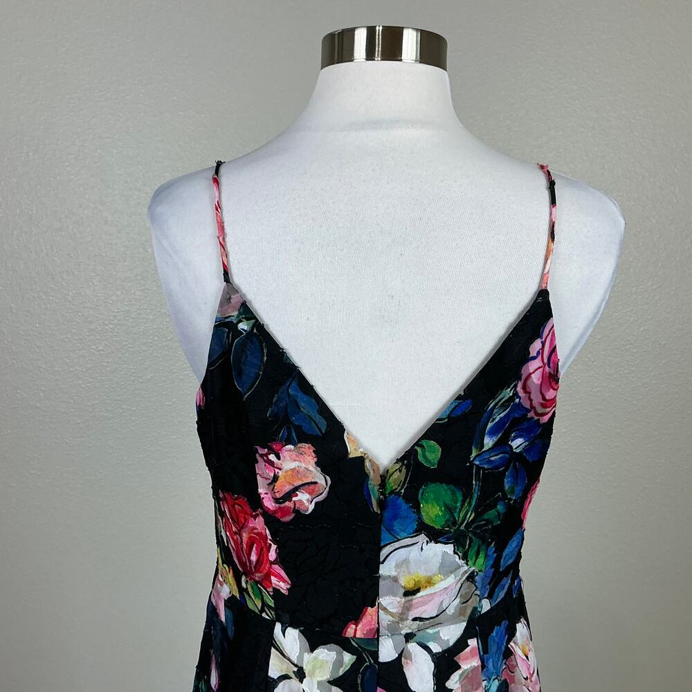 Aidan Mattox Floral Print Ruched High-Low Sleeveless Cocktail Dress Black Size 6 - Picture 10 of 13